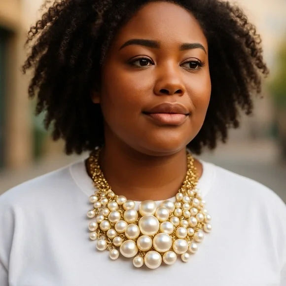 Elegant Pearl and Gold Statement Necklace - Picture 1 of 6